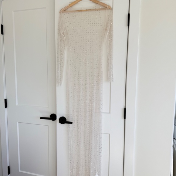 Sheer Mesh Pearl Maxi Dress in Ivory - Picture 3 of 5